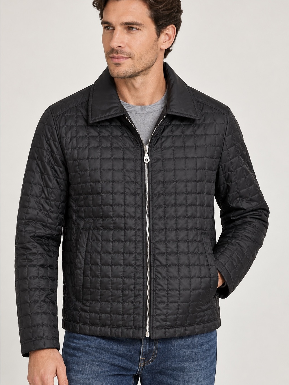 Peuterey Men’s Quilted Jacket Medium Black Lightweight Zip Front Italy Designer